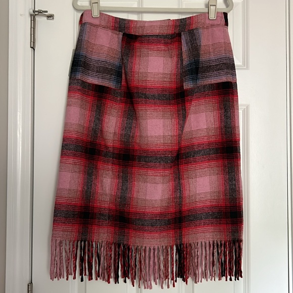 NWT Anthropologie Maeve Pink Combo Plaid Fringe Skirt Women's 10 Petite - Picture 7 of 11